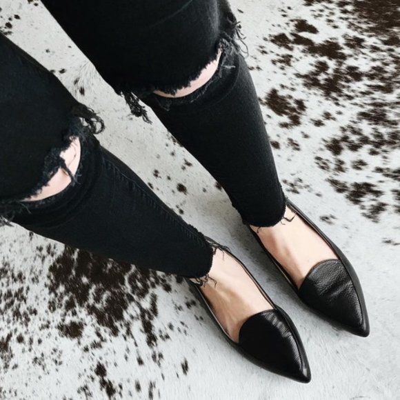 Everlane Shoes - Everlane The Modern Point Flats in Black Leather